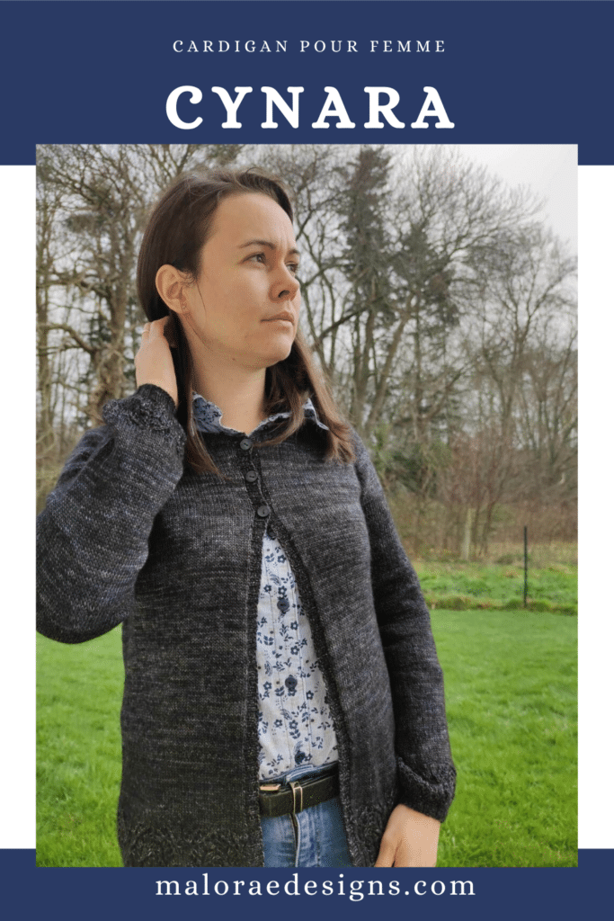 Cynara, un cardigan féminin avec un motif en dentelle sur le corps et/ou les manches.