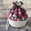 Panier projets tricot - Fleurs roses - Taille M - Accessoires tricot - Maloraé Designs
