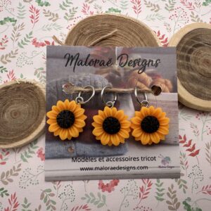 Lots anneaux marqueurs tricot - Tournesols - Accessoires tricot - Maloraé Designs