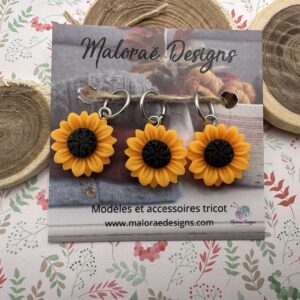 Lots anneaux marqueurs tricot - Tournesols - Accessoires tricot - Maloraé Designs