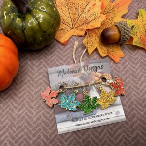 Lot anneaux marqueurs - Feuilles d'érable - Accessoires tricot - Maloraé Designs