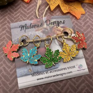 Lot anneaux marqueurs - Feuilles d'érable - Accessoires tricot - Maloraé Designs