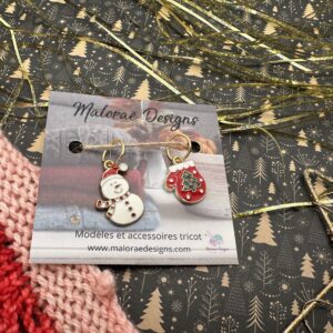 Lot anneaux marqueurs tricot - Bonhomme de neige - Accessoire tricot - Maloraé Designs
