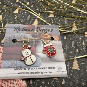 Lot anneaux marqueurs tricot - Bonhomme de neige - Accessoire tricot - Maloraé Designs