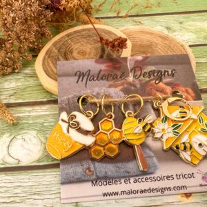 Lot anneaux marqueurs tricot - Miel et Abeilles - Accessoires tricot - Maloraé Designs