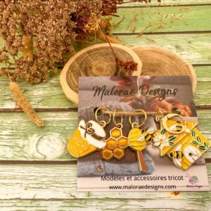 Lot anneaux marqueurs tricot - Miel et Abeilles - Accessoires tricot - Maloraé Designs
