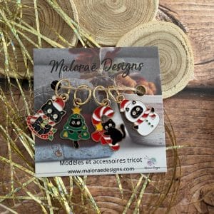 Lots Anneaux marqueurs tricot - Chats de Noël - Accessoires tricot - Maloraé Designs