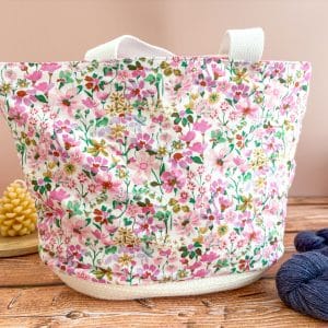Paniers à projets tricot nomade - Fleurs roses - Taille M - Accessoires tricot - Maloraé Designs